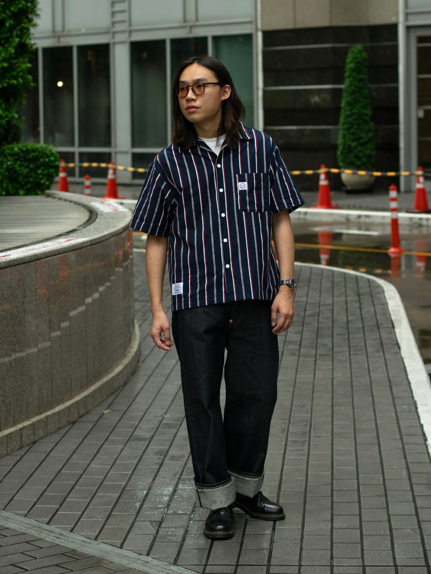 Alternates & Co. Navy Stripe Open Shirt (Yarn Dyed)