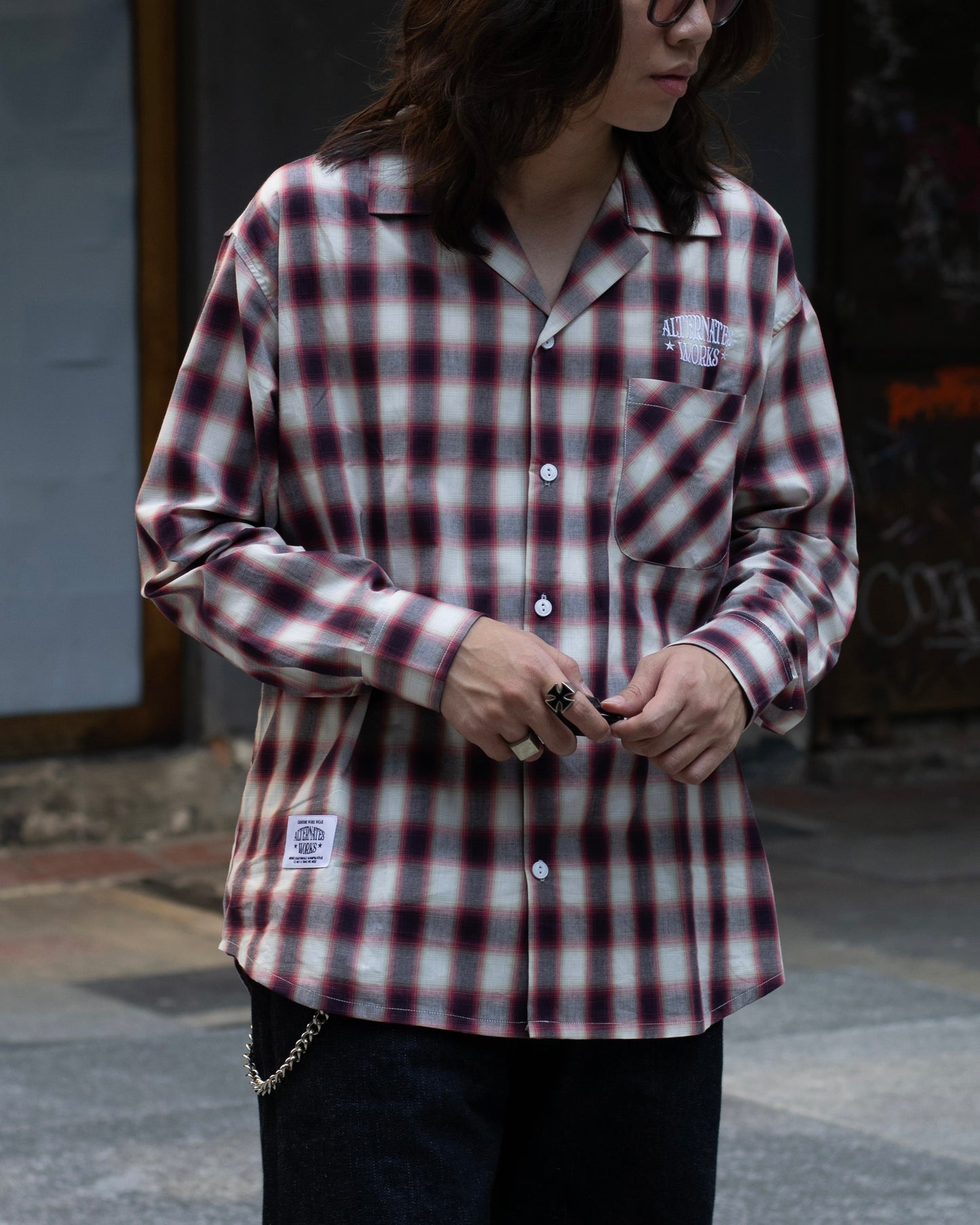 Alternates & Co. Check Open Shirt embroidery logo (Long Sleeve)