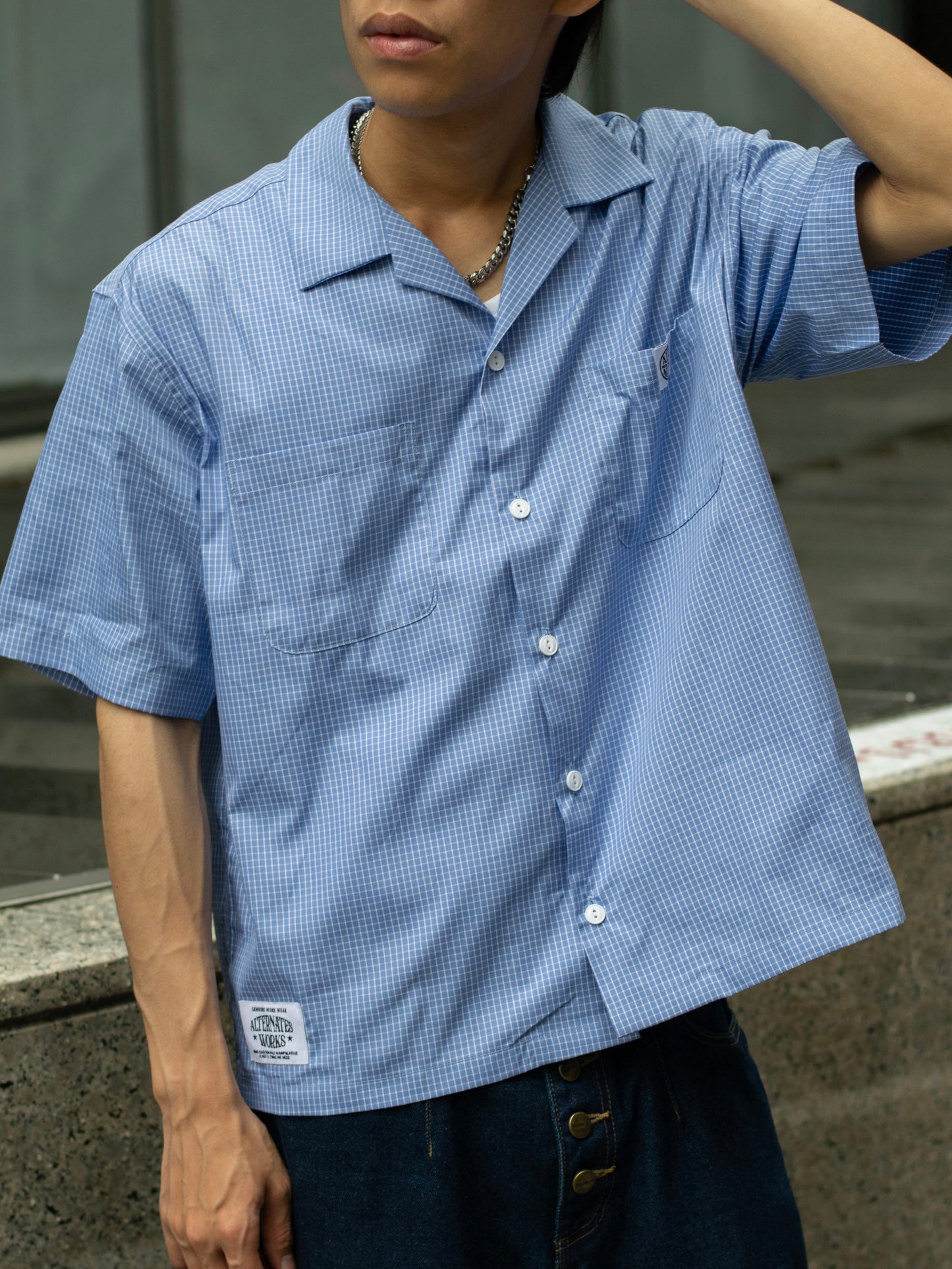 Alternates & Co. Two Pocket Gingham Open Shirt (Boxy Fit)