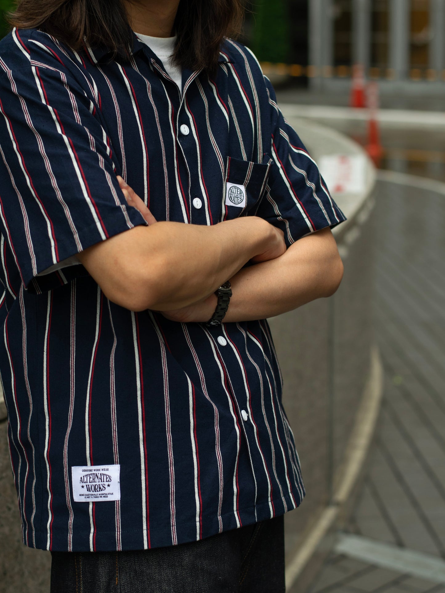 Alternates & Co. Navy Stripe Open Shirt (Yarn Dyed)