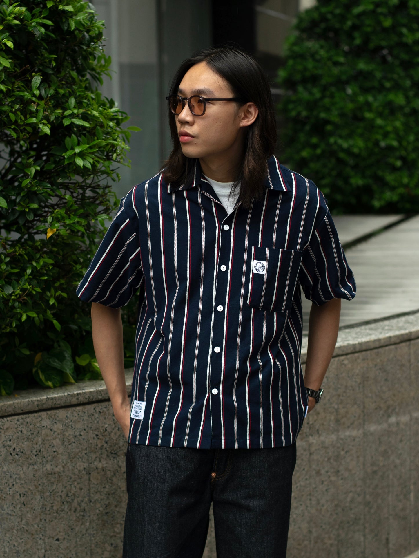 Alternates & Co. Navy Stripe Open Shirt (Yarn Dyed)
