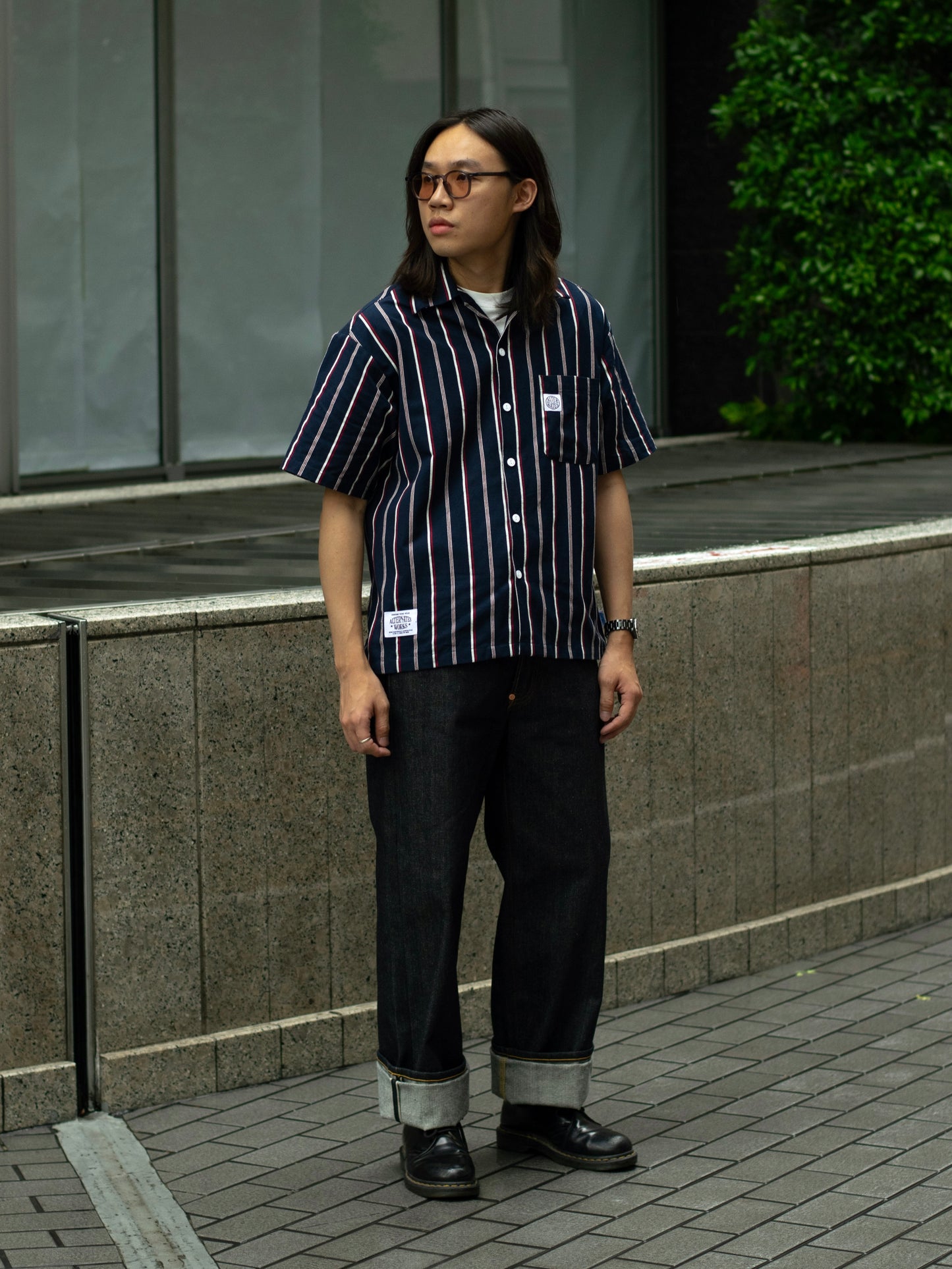 Alternates & Co. Navy Stripe Open Shirt (Yarn Dyed)
