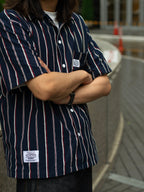 Alternates & Co. Navy Stripe Open Shirt (Yarn Dyed)