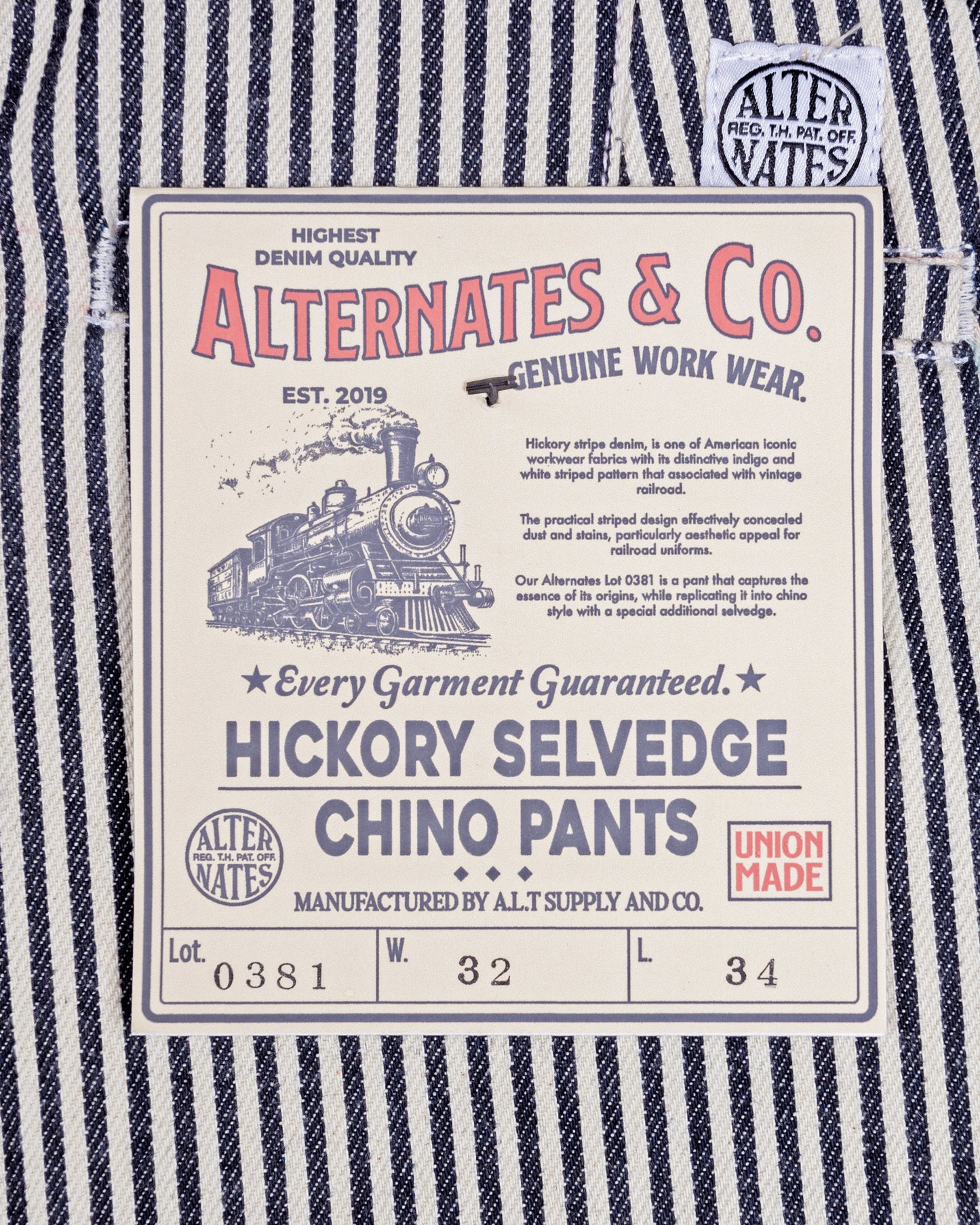 Alternates & Co. Lot.0381 Selvedge Hickory Chino Pants [ Special ]